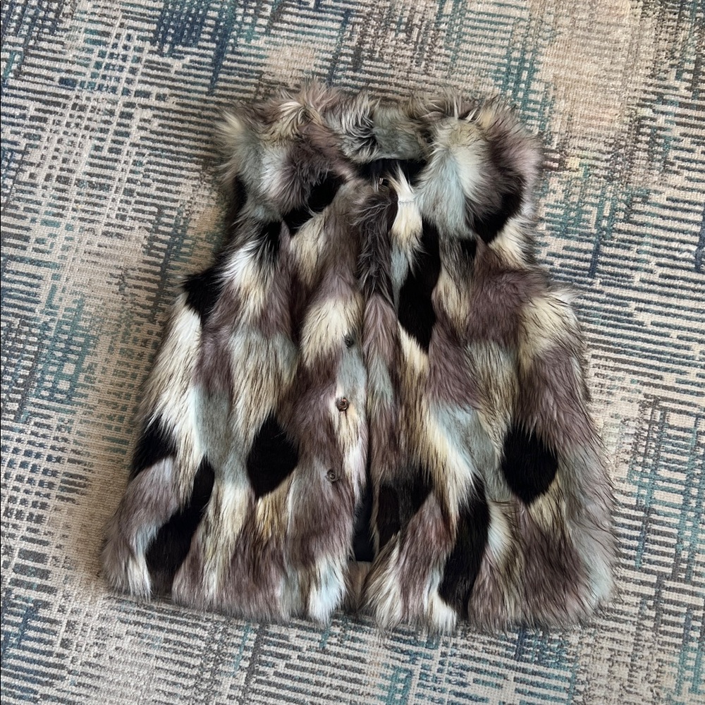 Design Lab Lord & Taylor Faux Fur Vest Medium Multitone Neutral